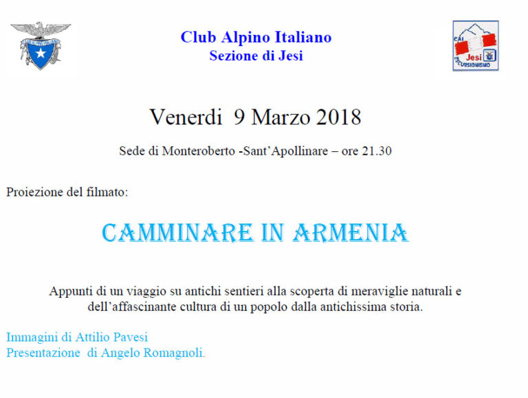 9 Marzo 2018 – Proiezione “camminare in Armenia”