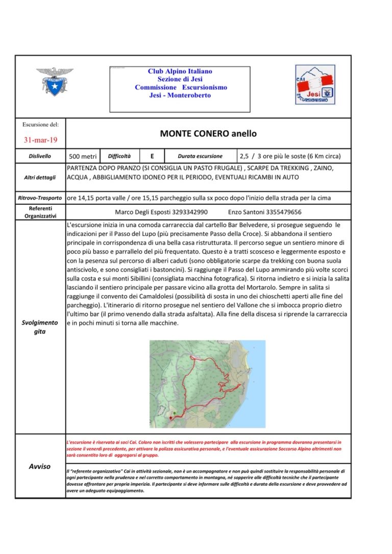 31 marzo Escursione su Monte Conero