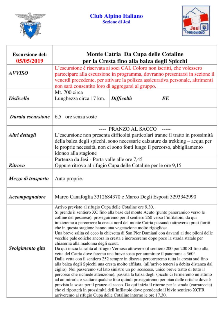 5 maggio 2019 – Monte Catria annullato per maltempo