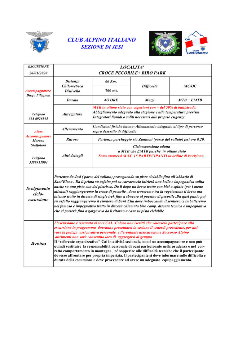 Inizia il cicloescursionismo 26 gennaio – Croce Pecorile